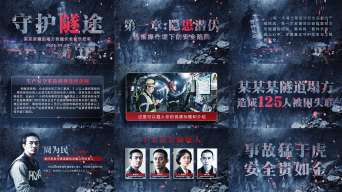 隧道塌方救援教育片全套包装ae模板