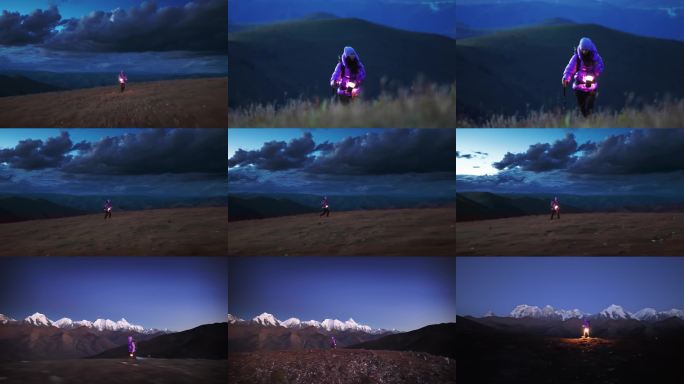 蓝调雪山下徒步登山