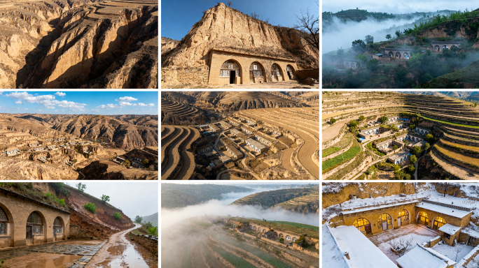 陕北传统民居四季美景 黄土高原窑洞风光