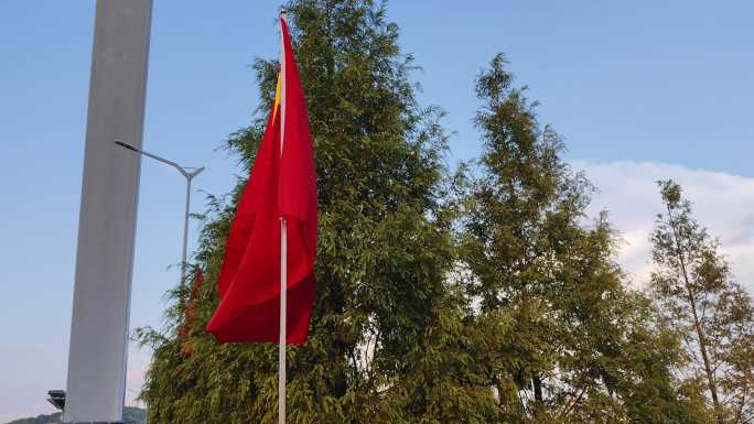 户外红旗迎风招展