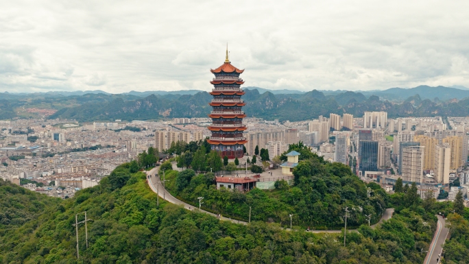 文山市文笔塔旱地拔葱航拍视频