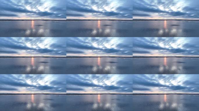 航拍辽阔湖泊黎明金色阳光