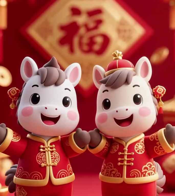 2026新年卡通小马春节拜年动画