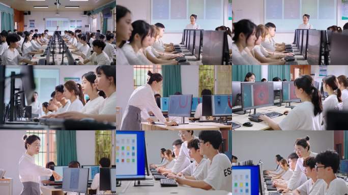 大学计算机课学生机房老师指导学生电脑操作