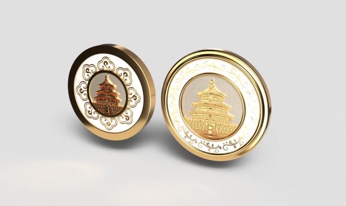 故宫天坛纪念币金色3D模型建模