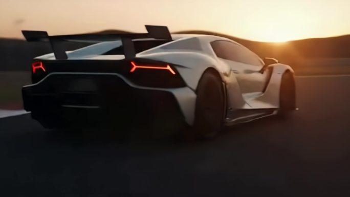 跑车超跑黄昏赛道飞驰极速赛车引擎轰鸣汽车