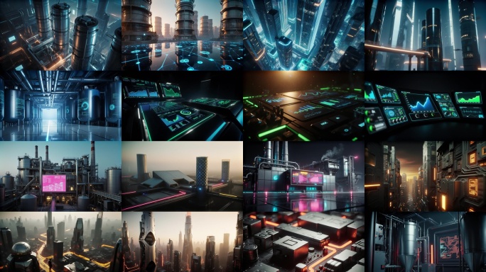 赛博工业机械动画 未来工厂科技感管道场景