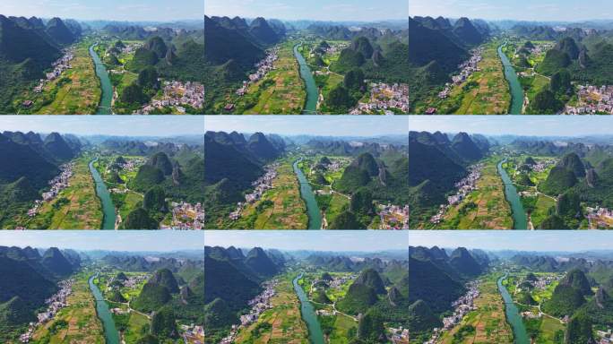 广西桂林阳朔遇龙河相公山山水自然风景航拍