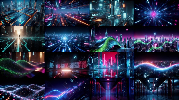赛博朋克科技界面AI数据可视化霓虹灯光效