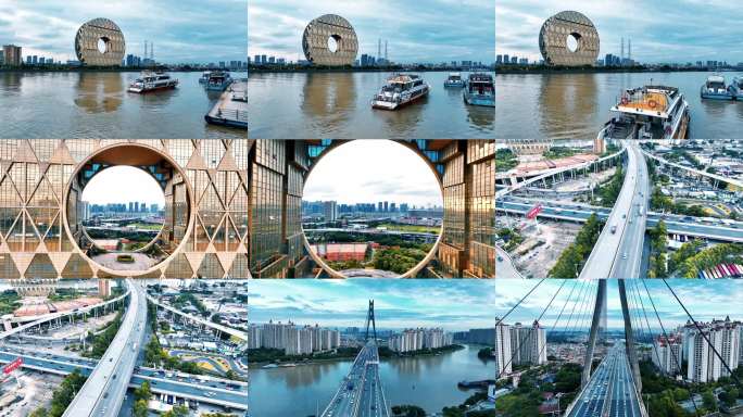 一镜到底广州圆大厦.东沙立交.东沙大桥