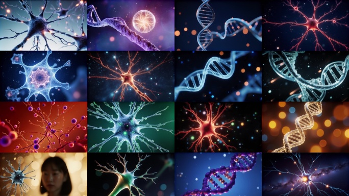 3D医学细胞分子动态DNA双螺旋神经细胞