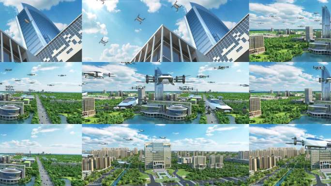 4K智能城市无人机穿梭