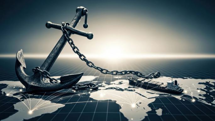 关税与贸易概念船锚与货船