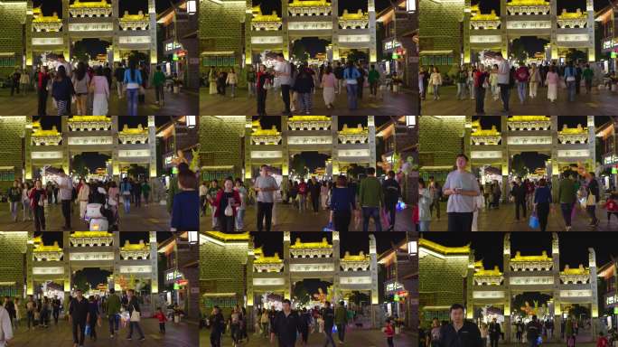 襄阳荆州古治牌坊夜景人流