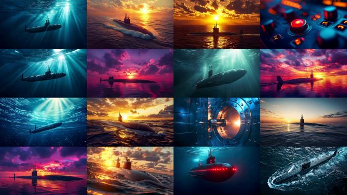 水底战争核潜艇深海潜艇航行震撼画面素材