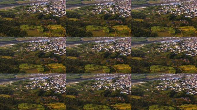 美丽的航拍镜头，展现了尼日利亚乡村小镇在阳光明媚的日子里。