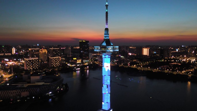 盐城市延时建筑城市地标电视塔高铁站盐城