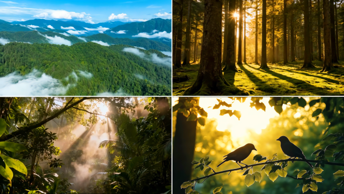 【广告级】森林航拍日出大自然山谷树空境