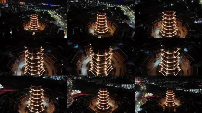 广西大化古建筑夜景航拍