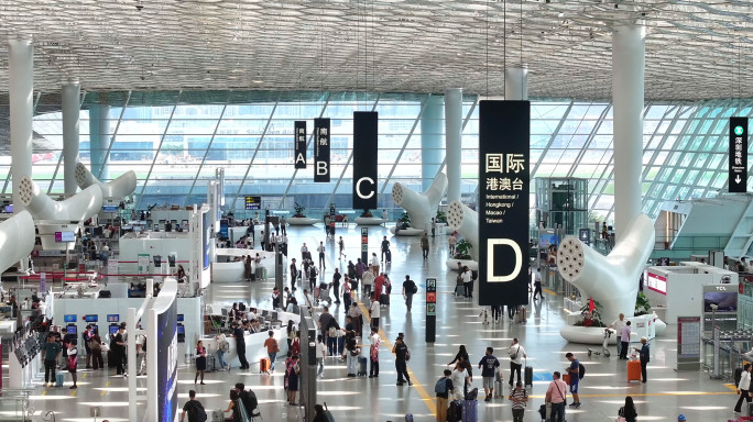 机场出发大厅航拍4k视频