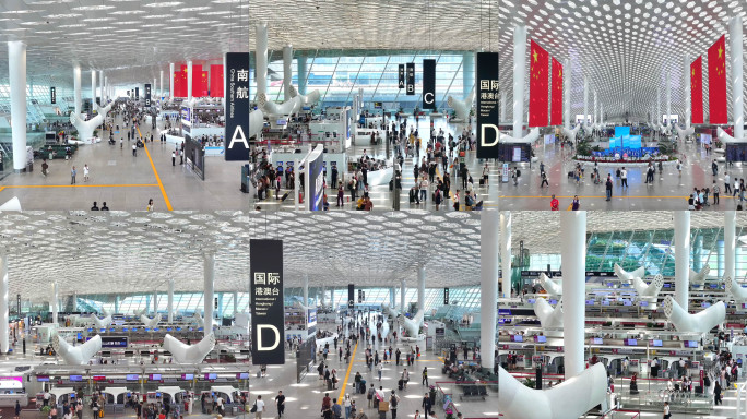 机场出发大厅航拍4k视频