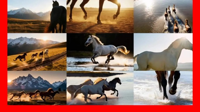 马年马群奔跑马奔驰黑马白马航拍马蹄奋进