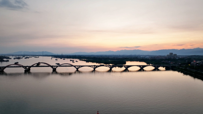 清远大桥日落航拍