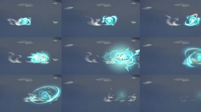 风球移动 击中   蓝色能量球旋转特效