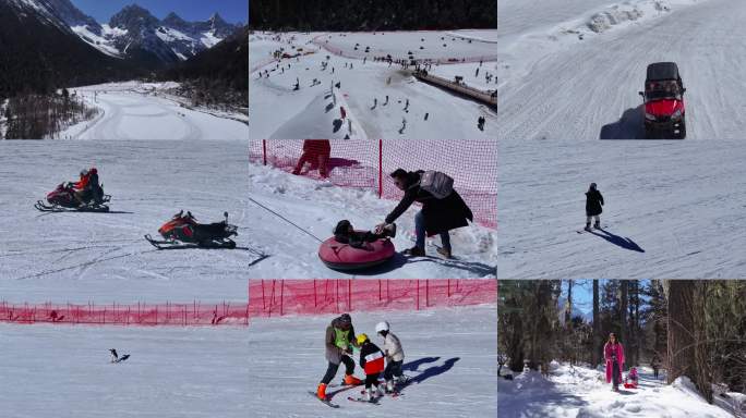 四川阿坝理县毕棚沟冬季雪景雪山滑雪场航拍