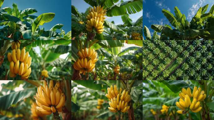 香蕉园香蕉种植丰收景象