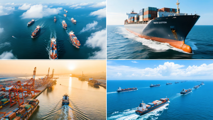 轮船货轮出海港口海运船远航贸易物流