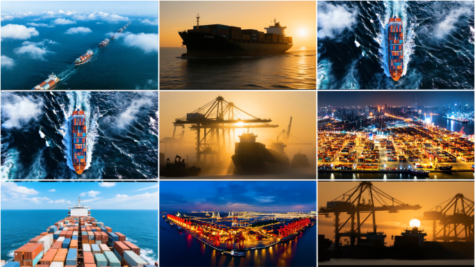 轮船货轮出海港口海运船远航贸易物流