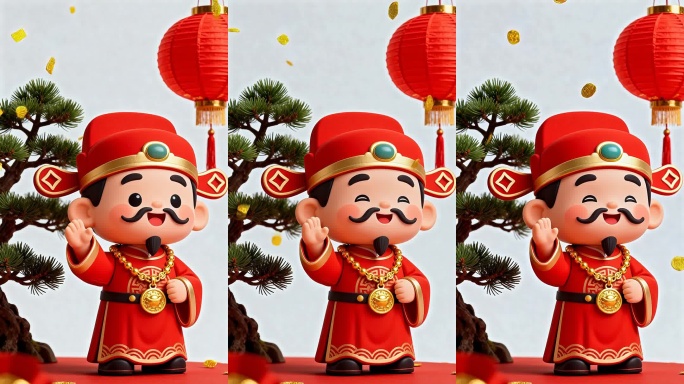 卡通财神拜年送福