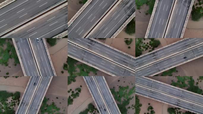 航拍桥梁旋转上升