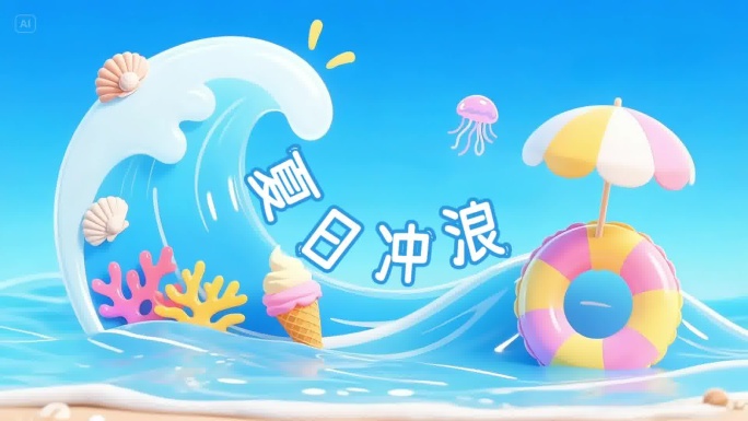 卡通海浪游泳圈动画片头