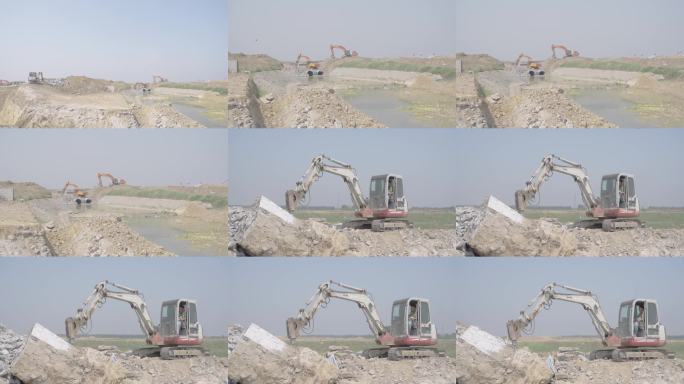 河道施工 挖掘机施工建设