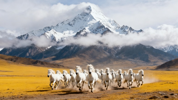4k壮阔万马奔腾骏马驰骋草原自然景观