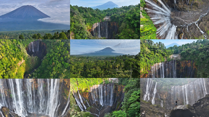 印尼泗水爪哇岛Sewu赛武瀑布航拍4K