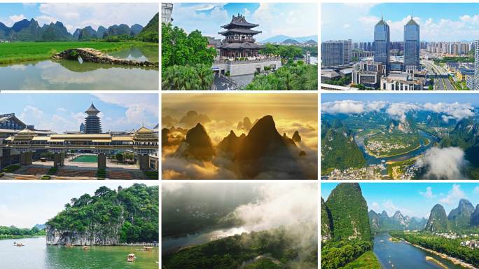 桂林山水城市风光 桂林阳朔航拍地标宣传片