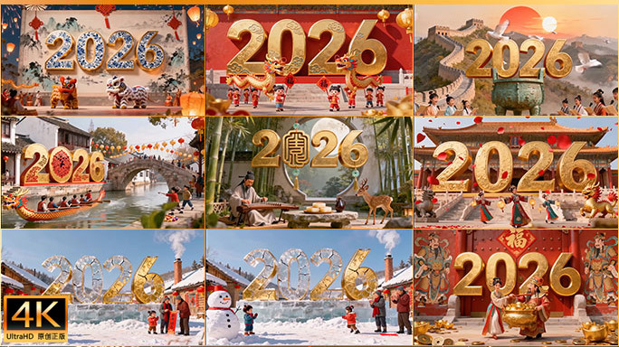 2026元旦新年片头马年喜庆舞台大屏背景