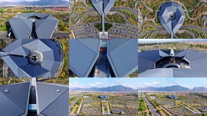 【几何屋顶建筑航拍素材】