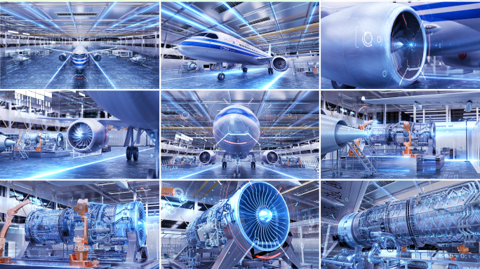 科技感飞机生产车间科技发动机研发(明亮)