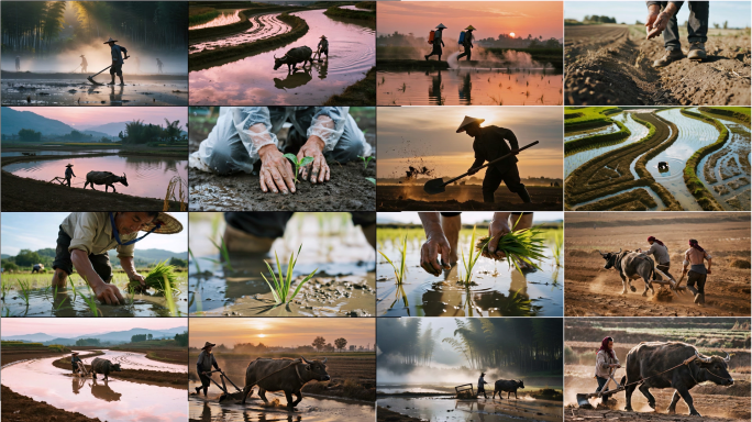 农耕春耕开垦犁地耕地耕耘播种施肥灌溉洒水