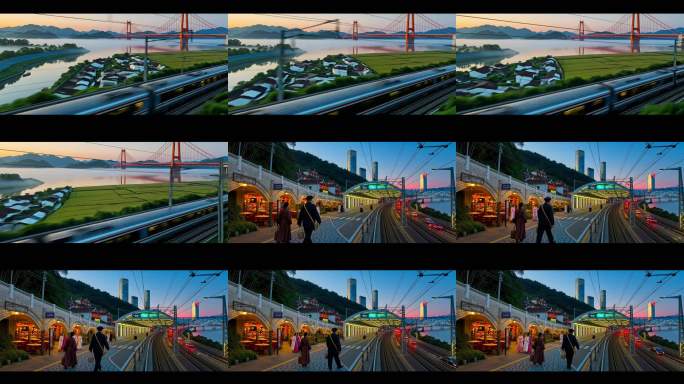 高铁驶过大好山河站台行人来往