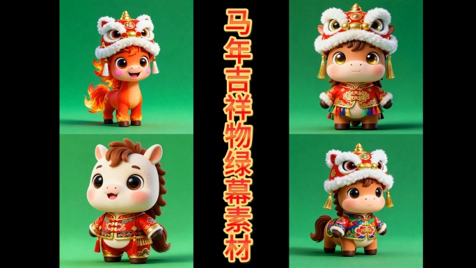 卡通生肖马年吉祥物绿幕素材