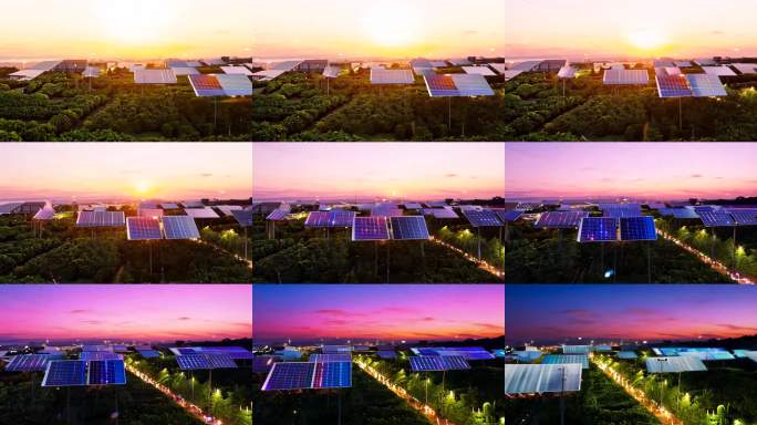 未来生态城市日落到夜景