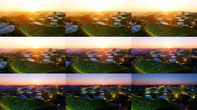 未来生态城市日落到夜景