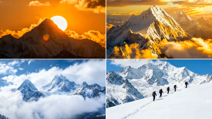 雪山日出日照金山航拍延时摄影大气励志奋斗