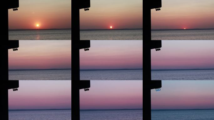 湖边日落延时摄影