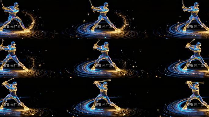 金色粒子棒球运动员击球